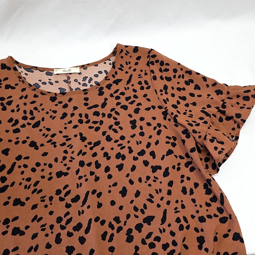 Jade by Jane Dress Womens Small Brown Black Leopard Print Ruffle‎ Flounce